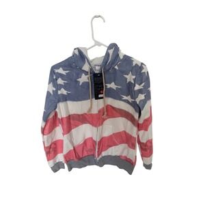 Anna-Kaci American Flag Zip Up Hoodie Stars and Stripes Patriotic Sweatshirt M